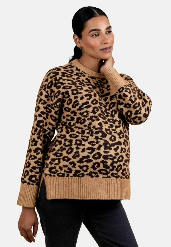 MATERNITY FIT - ANIMAL CREW NECK AND NURSING - Jumper - brown