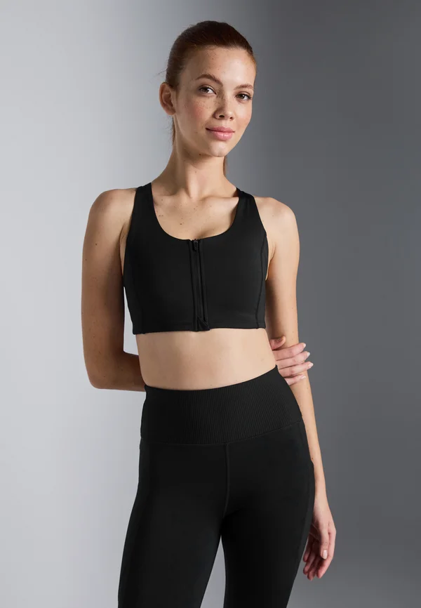 MEDIUM SUPPORT BRA WITH ZIP UP FRONT & ADJUSTABLE STRAPS
 - Medium support sports bra - black