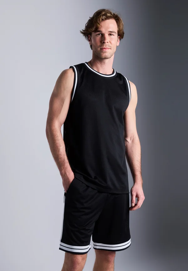 MESH BASKETBALL VEST WITH CONTRAST PIPING - Top - black