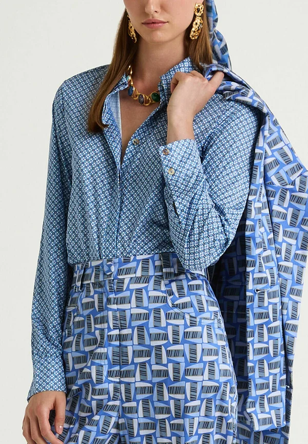 MICRO PRINT - Button-down blouse - blue