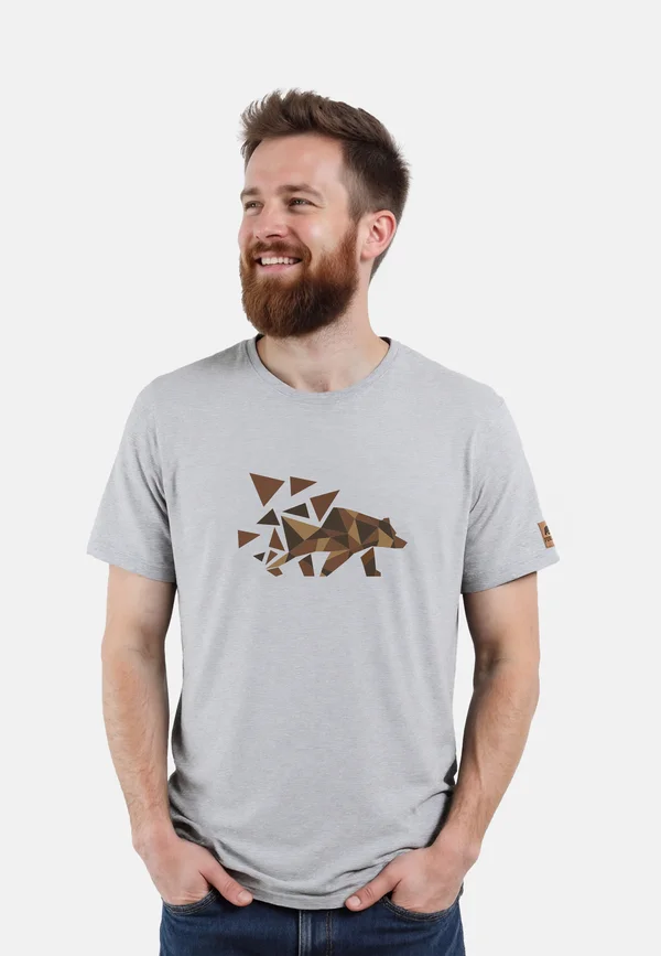 MIKKELSON MIT POLYGONBÄR - Print T-shirt - hellgrau braun