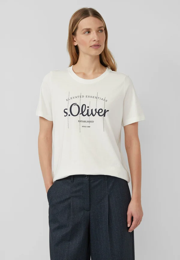 MIT LOGO UND SCHMUCKSTEINEN - Print T-shirt - creme