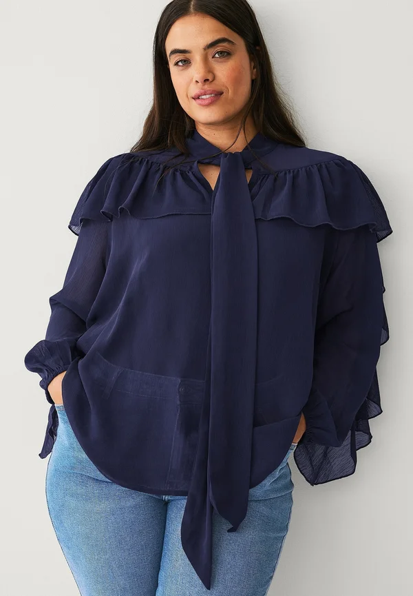 MIT RÜSCHEN - Long sleeved top - dunkelblau