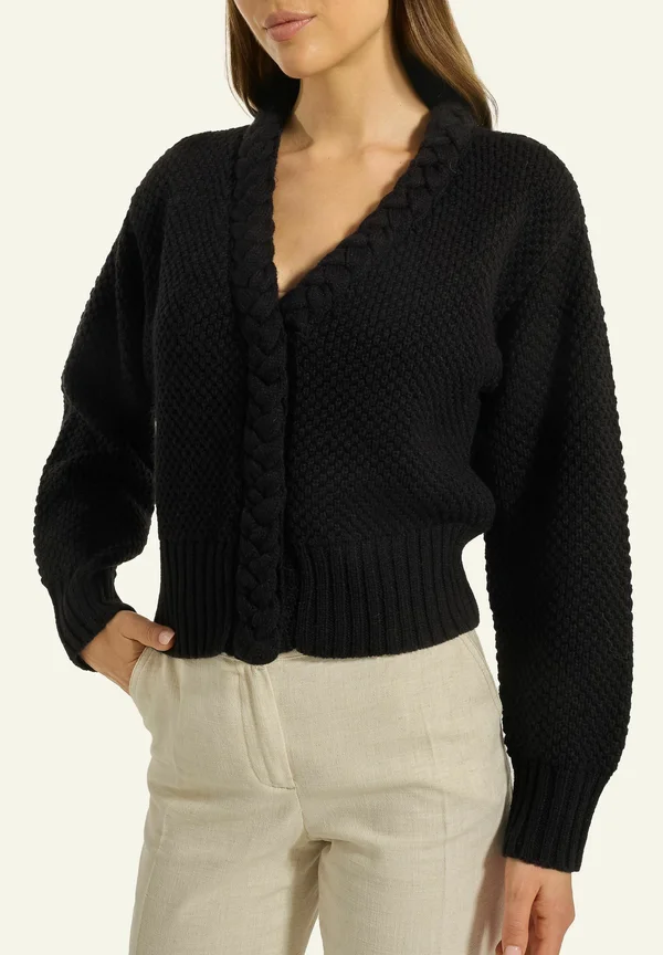 MIT ZOPF DETAIL - Cardigan - black