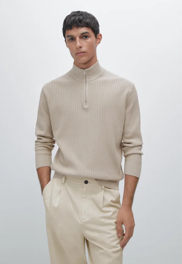 MOCK NECK WITH ZIP - Jumper - beige