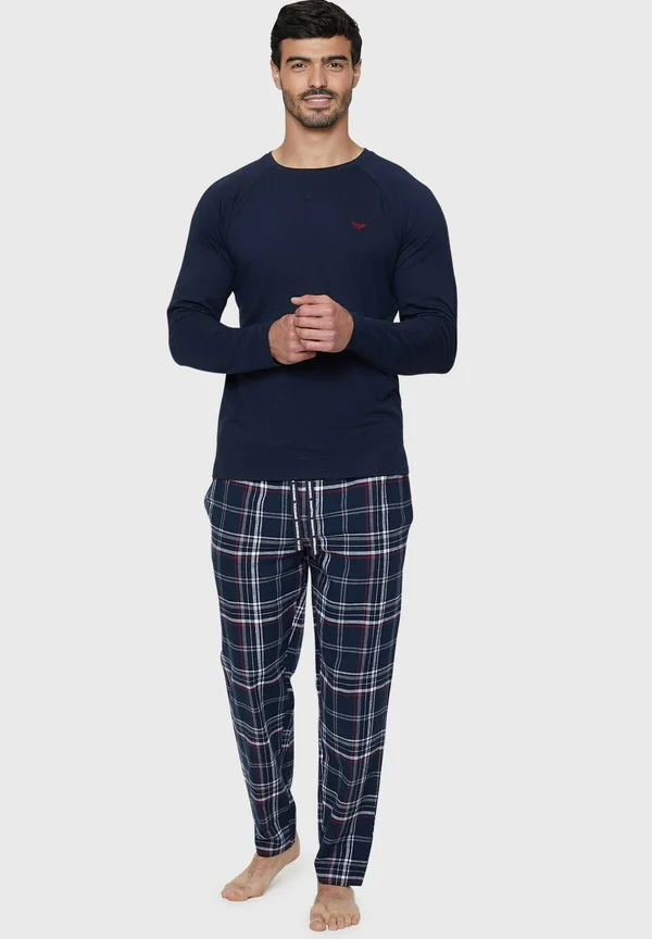 MONK - Pyjama set - navy slub navy red check
