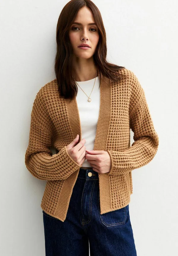 MOSS STITCH OPEN FRONT - Cardigan - camel