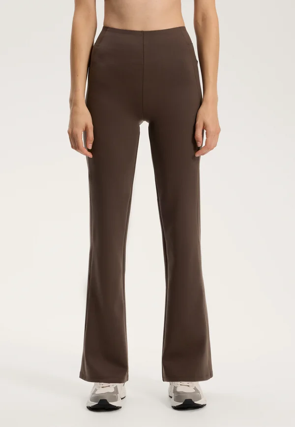 NEOPRENE-EFFECT RISE FLARE  - Trousers - brown