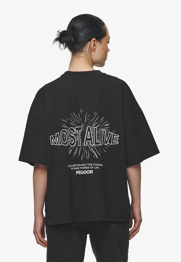NISA HEAVY OVERSIZED TEE - Print T-shirt - washed black