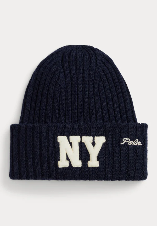 NY PATCH RIB-KNIT WOOL BEANIE - Beanie - newport navy