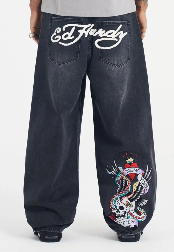 NYC SKULL XXTRA - Relaxed fit jeans - black