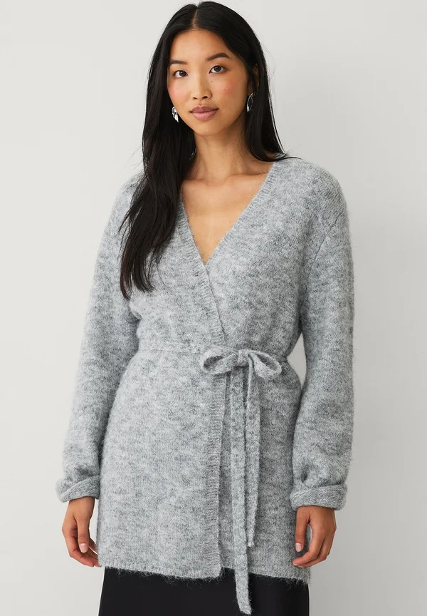 OFFENE MIT BINDEGÜRTEL - Cardigan - graumelange