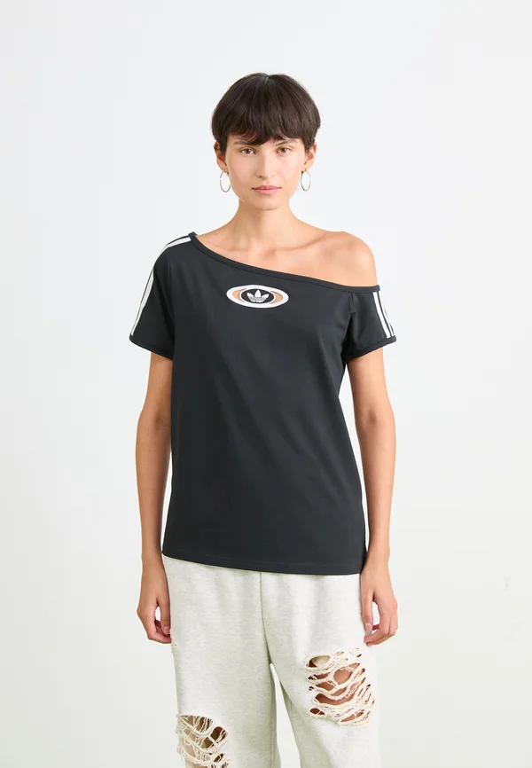 OFFSHOULDER TEE - Print T-shirt - black