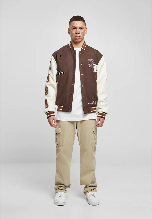 OLD ENGLISH BLOCK COLLEGE - Bomber Jacket - brown/off white