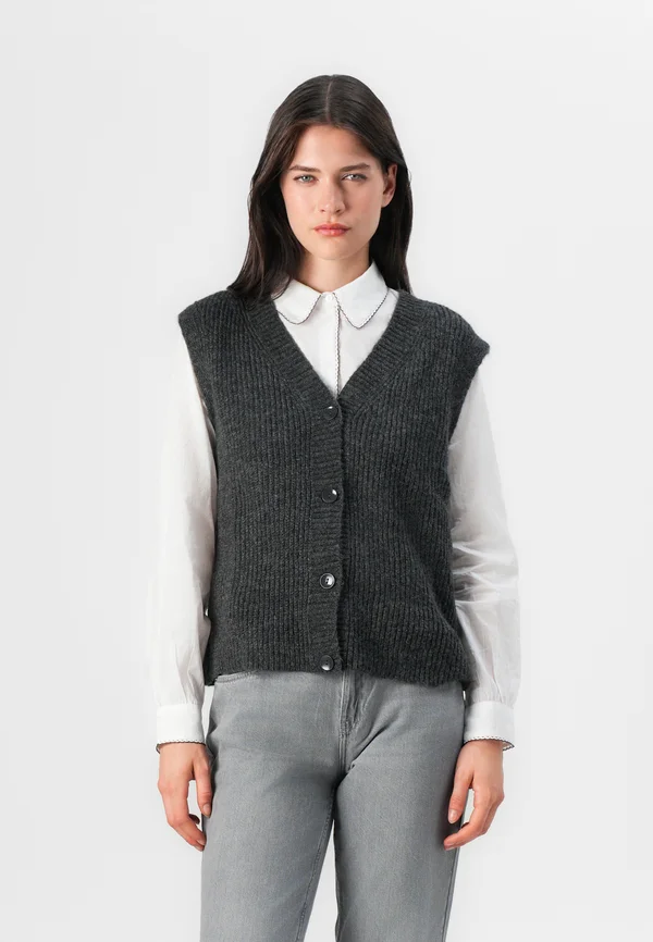 ONLJANE SL V-NECK BUTTON  - Waistcoat - dark grey melange