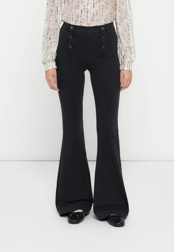 ONLRAIN BUTTON FLARED BOX - Flared Jeans - washed black