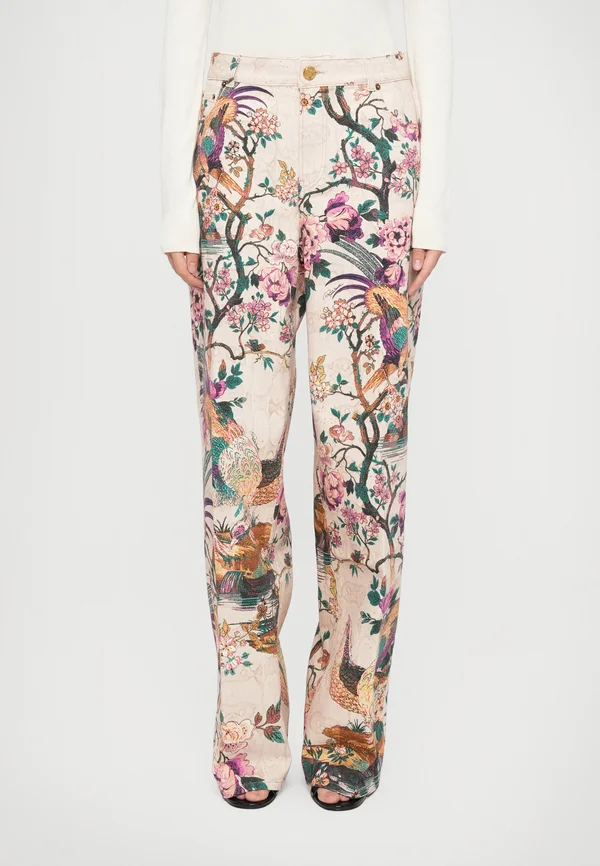 ORIENTAL BIRD PRINTED STRETCH - Relaxed fit jeans - beige/multi-coloured
