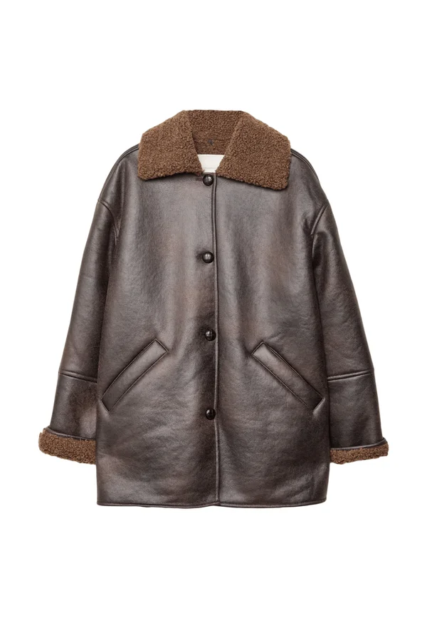 OVERSIZE DOUBLE-FACED WITH BUTTONS - Short coat - dark brown