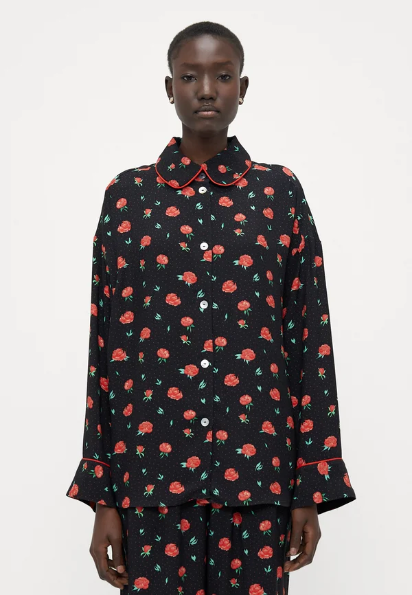 OVERSIZED IN POPPIES PRINT - Pyjama top - black