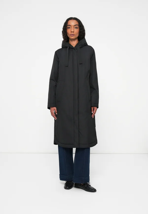 PADDED WITH HOOD DRAWSTRING AT WAIST SIDE SLITS - Parka - black