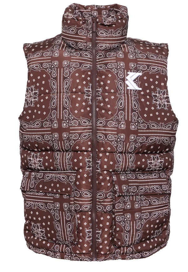 PAISELY PUFFER VEST - Waistcoat - brown/white/black