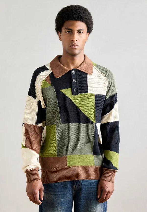 PATCH WORK LONG SLEEVE POLO - Jumper - muti-colour