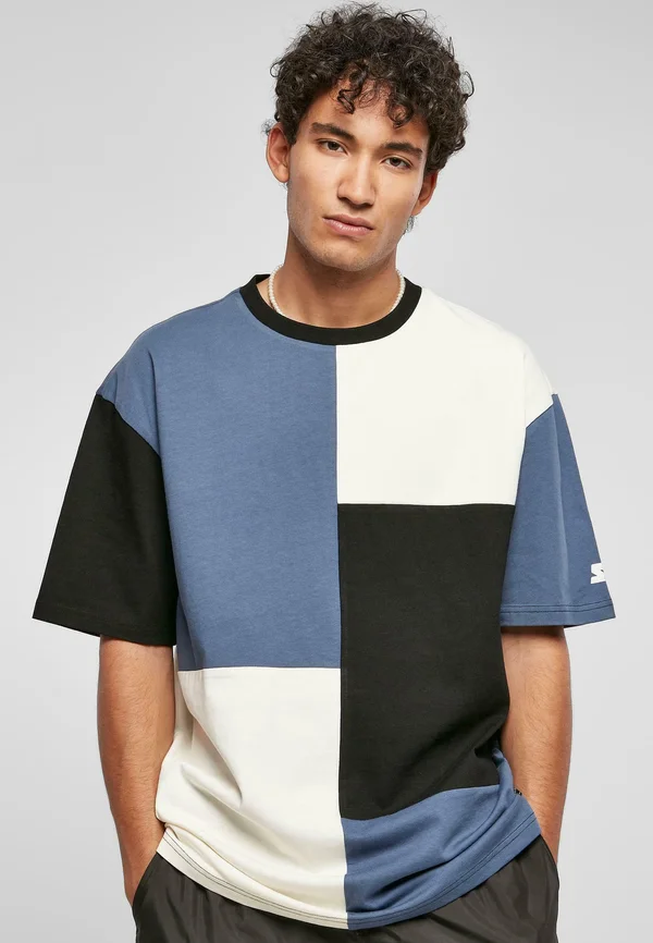 PATCHWORK  - Print T-shirt - vintageblue black palewhite
