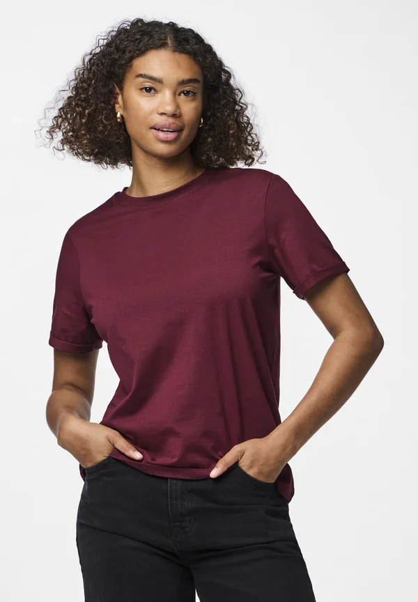 PCRIA FOLD UP SOLID TEE - Basic T-shirt - tawny port