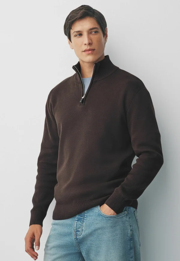 PLAIN REGULAR FIT PREMIUM QUARTER ZIP  - Jumper - brown
