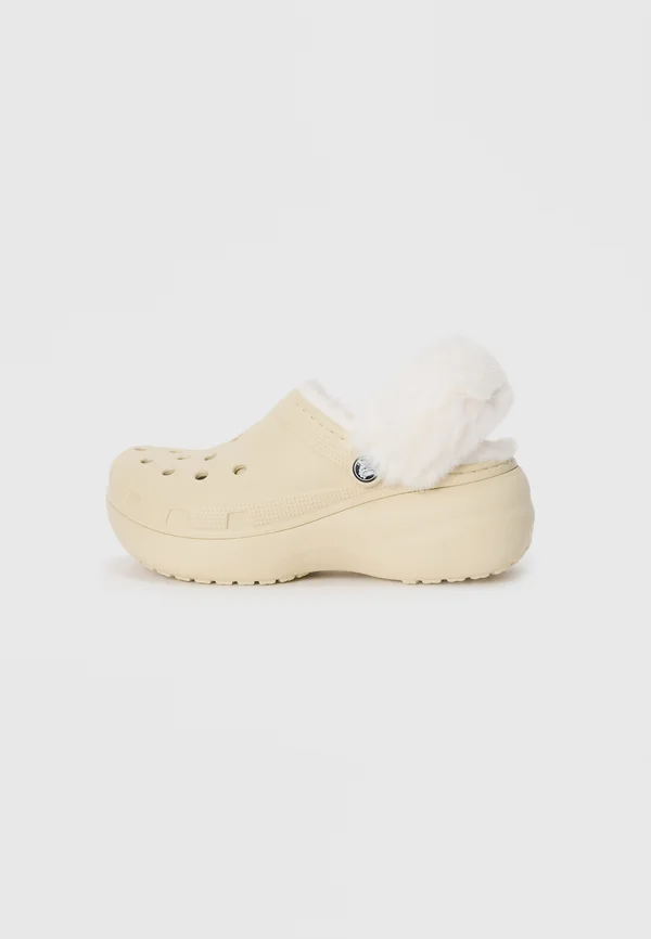 PLATFM LINED FUZZ STRAP  - Mules - bone