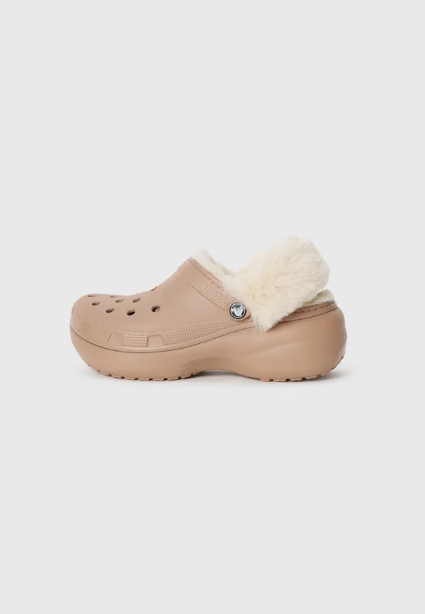 PLATFM LINED FUZZ STRAP  - Mules - latte