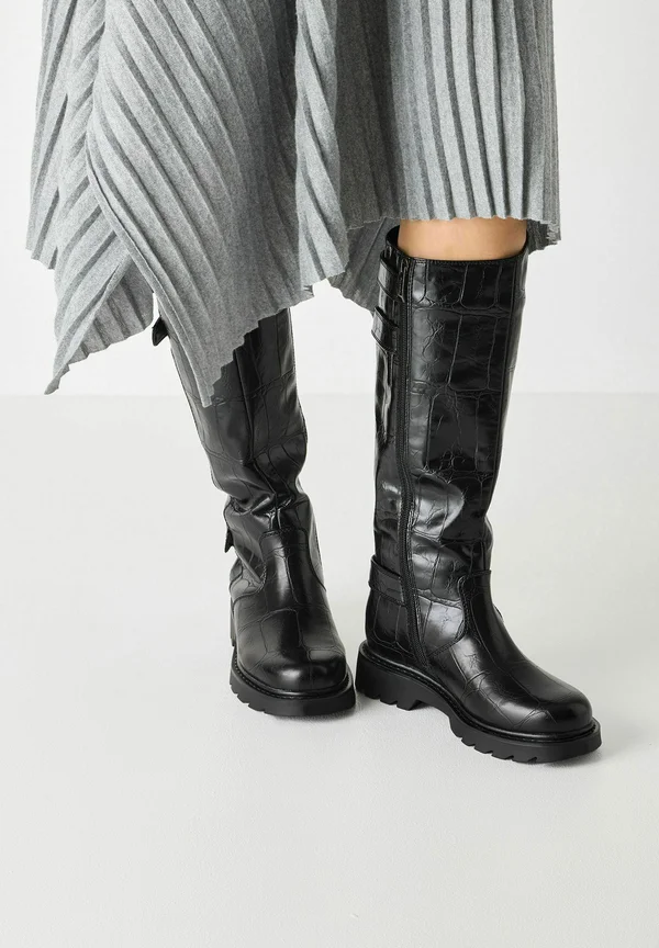 Platform boots - black croco