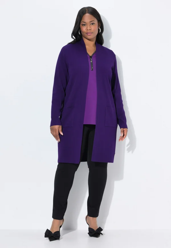 PLUS SIZE LONG OPEN FRONT - Cardigan - dark