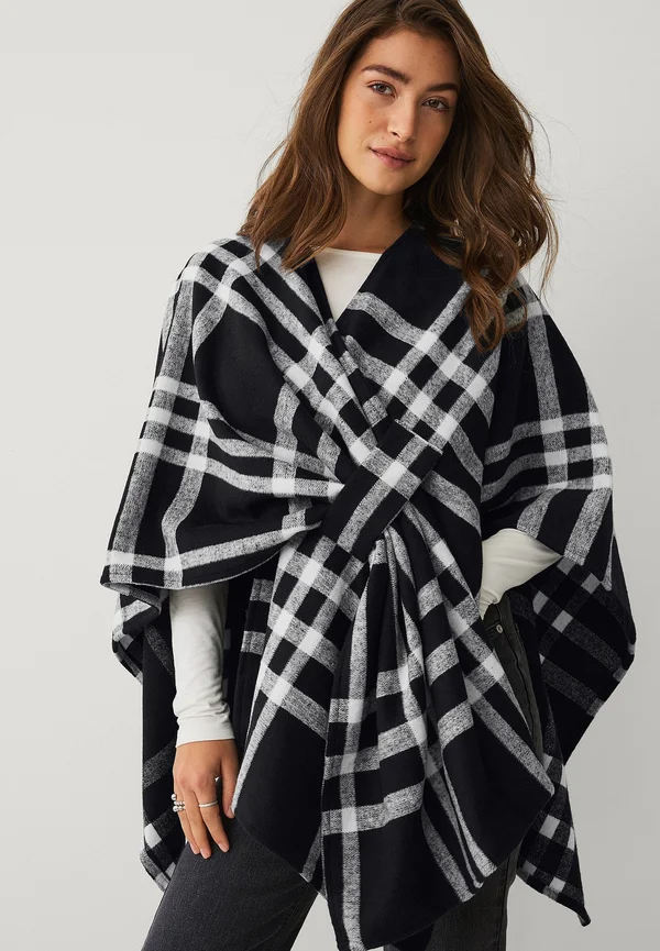 PONCHO - Cape - schwarz grau