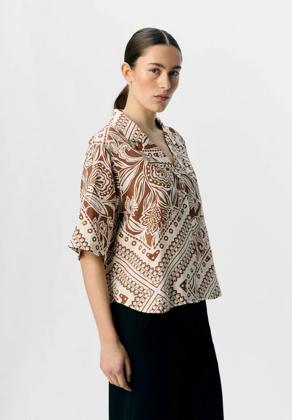 PRINT - Button-down blouse - rawhide