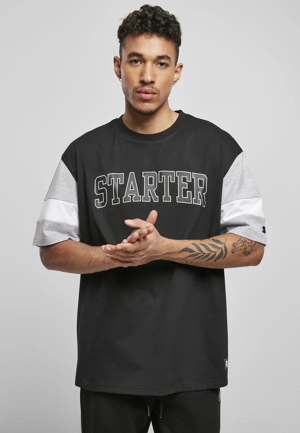 Print T-shirt - black/heathergrey/white