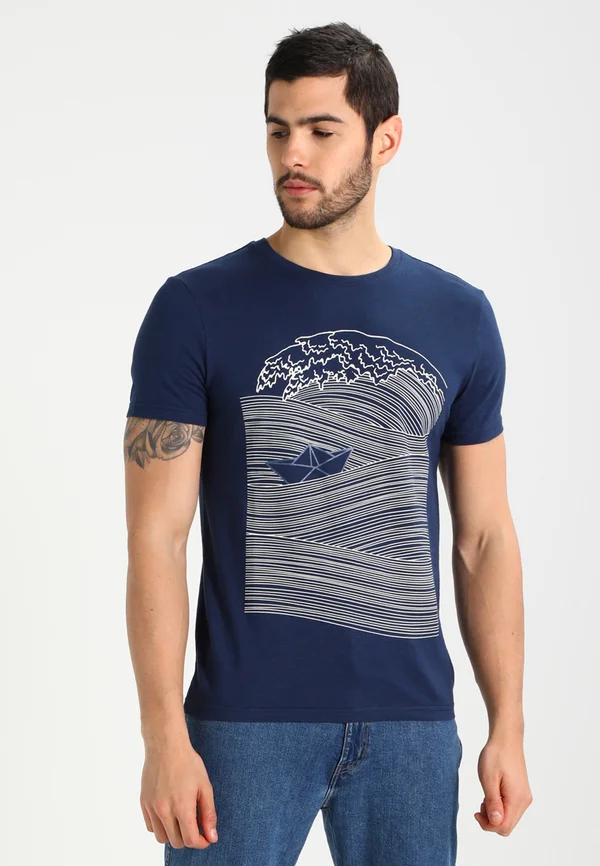 Print T-shirt - dark blue/white