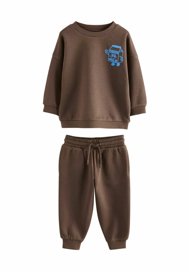 PRINTED CREW AND JOGGERS SET - Tracksuit - chocolate brown printed