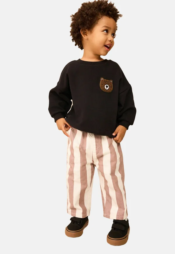 PULL ON WIDE - Trousers - neutral ecru stripe