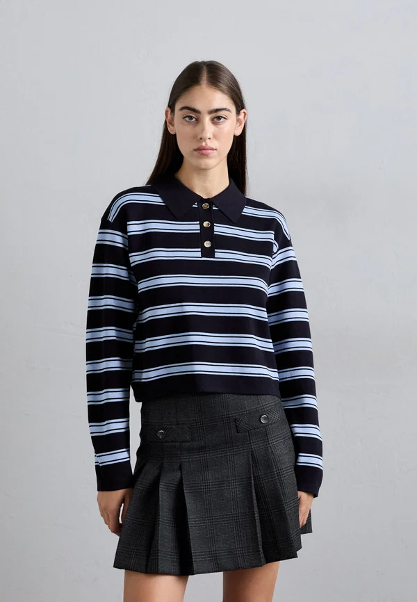 PULL POLO MANCHES LONGUES RAYE - Jumper - marine