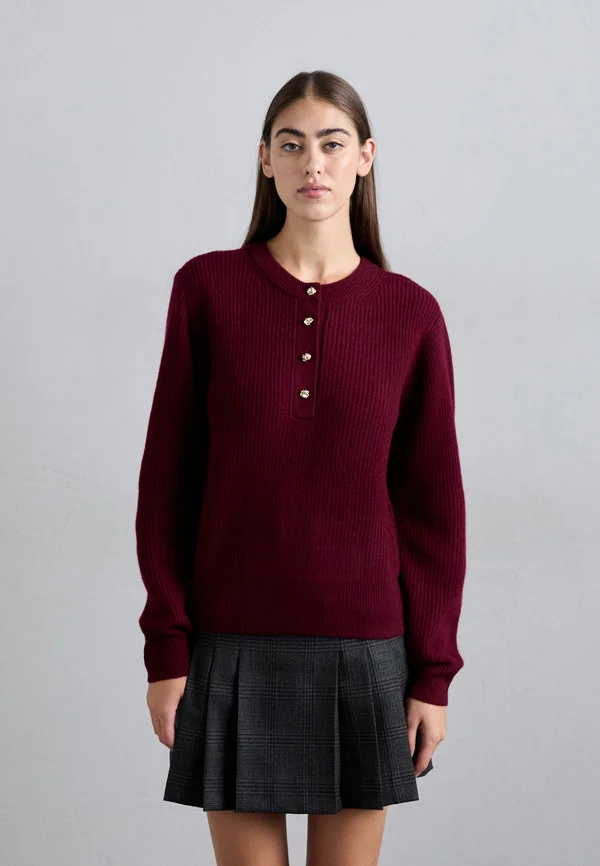 PULL TUNISIEN A COTES BOUTONS DORES - Jumper - bordeaux