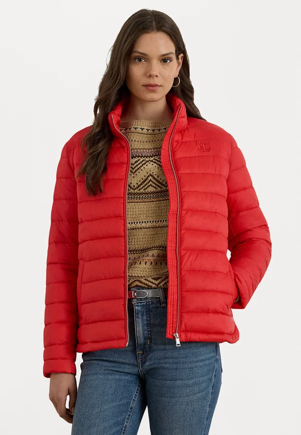 QUILTED FUNNELNECK PUFFER JACKET - Light jacket - bright vermillion