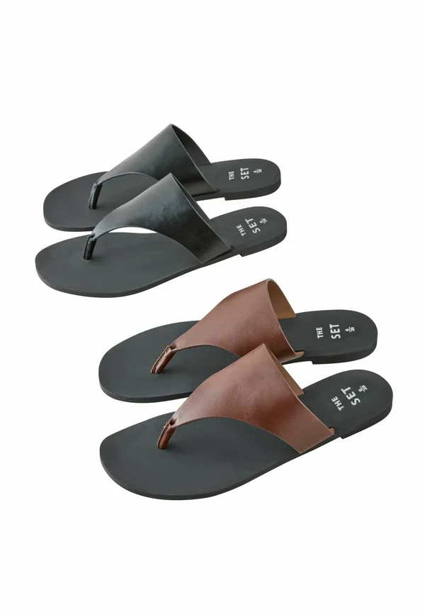 REGULAR FIT  2 PACK  - T-bar sandals - black  tan brown