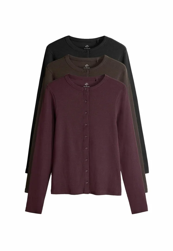 REGULAR FIT - 3 PACK LONG SLEEVE BUTTON THROUGH  - Cardigan - black chocolate brown berry