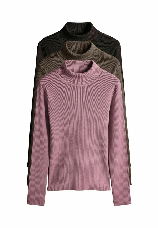 REGULAR FIT - 3 PACK ROLL NECK - Jumper - chocolate brown/dark pink/brown