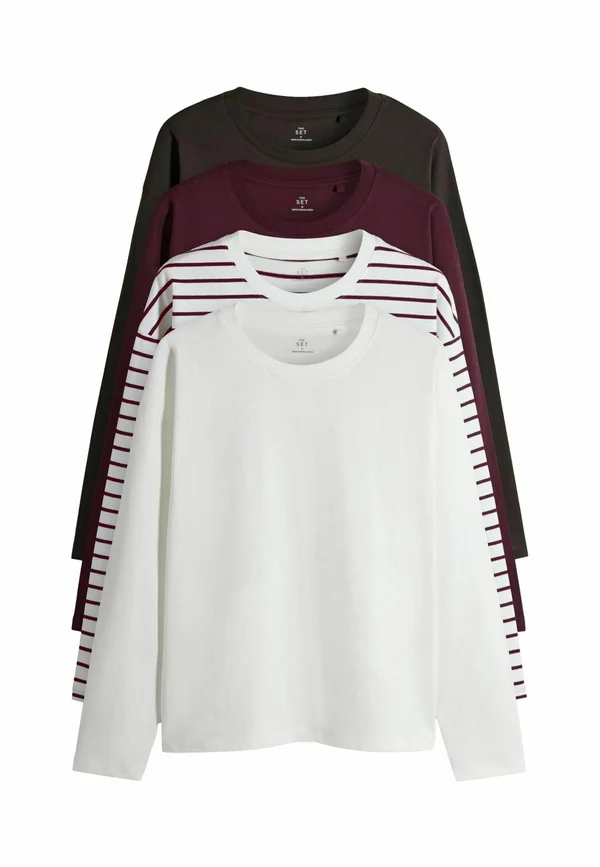 REGULAR FIT - 4 PACK LONG SLEEVE  - Long sleeved top - chocolate brown berry stripe cream