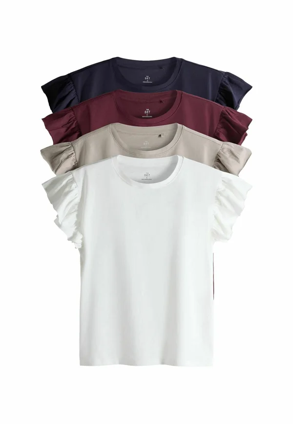 REGULAR FIT - 4 PACK RUFFLE SHORT SLEEVE - Basic T-shirt - navy berry brown cream