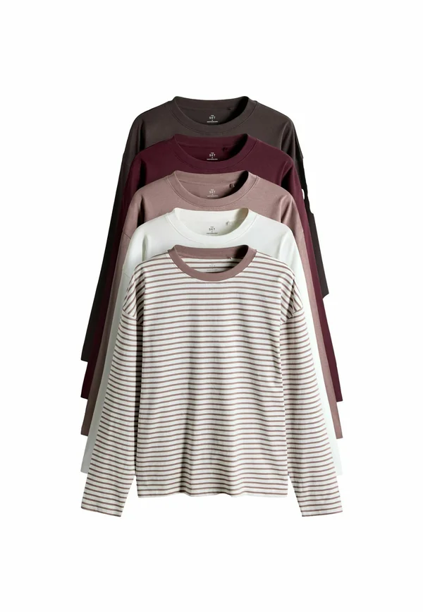 REGULAR FIT - 5 PACK - Long sleeved top - chocolate brown berry mid pink stripe cream