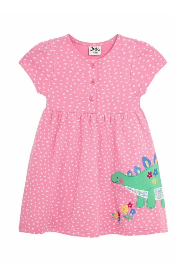 REGULAR FIT - APPLIQUÉ BUTTON FRONT - Jersey dress - fuchsia pink dinosaur