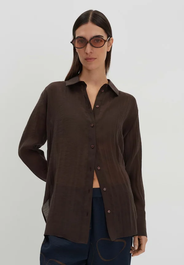 REGULAR FIT CUT OUT - Button-down blouse - dark espresso